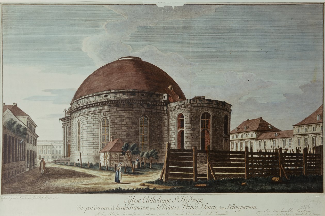 St. Hedwig, katedralen, Berlin (handfärgad gravyr) av Johann Carl Wilhelm Rosenberg