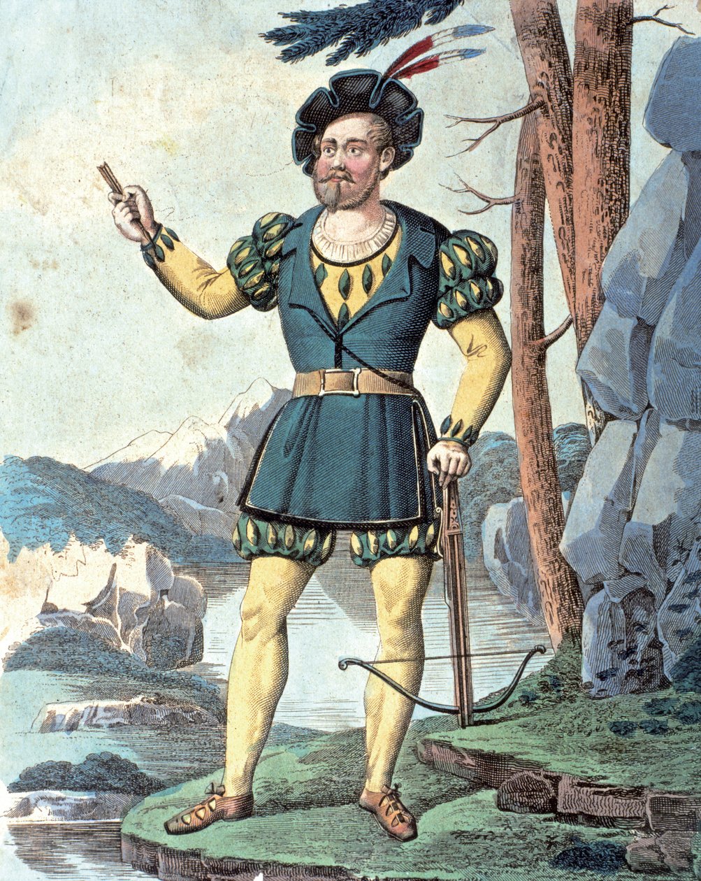 Franz von Schober som Wilhelm Tell . 1837 (gravyr i färg) av Johann Christian (after) Schoeller