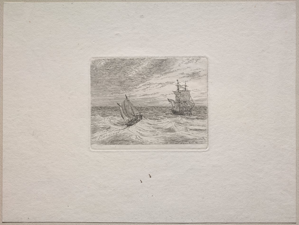 Rough Seas med en Two-master och segelbåt av Johan Christian Dahl