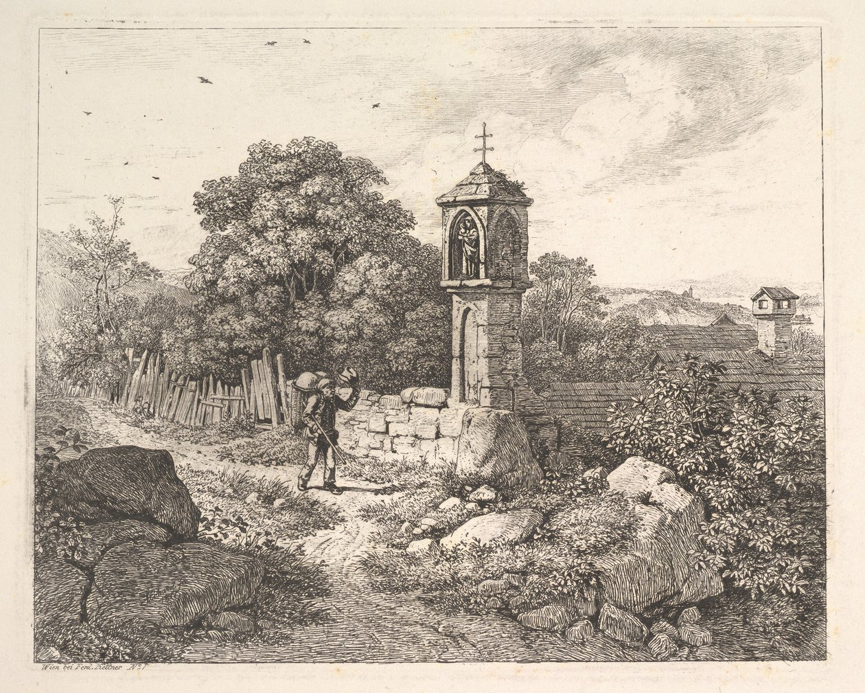 En bonde som hälsar statyn av Maria, 1817. av Johann Christian Erhard