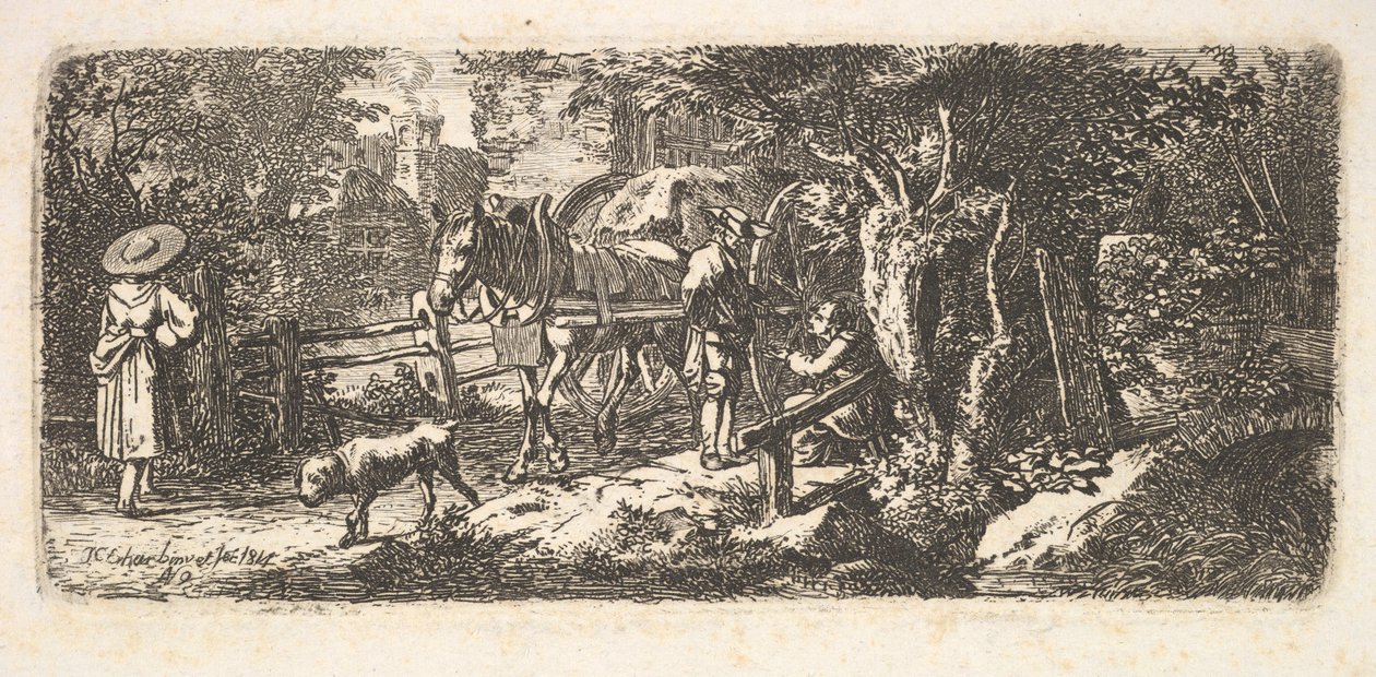 Allmosor ges av en vagnförare, 1814. av Johann Christian Erhard