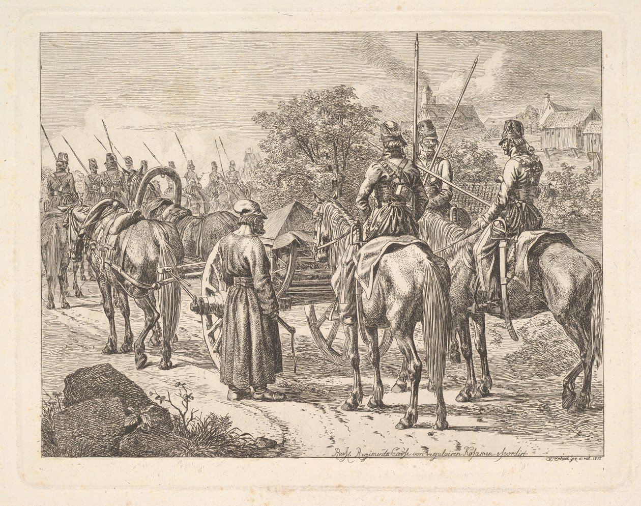 Kosacker som eskorterar regementet Cassone, 1815. av Johann Christian Erhard