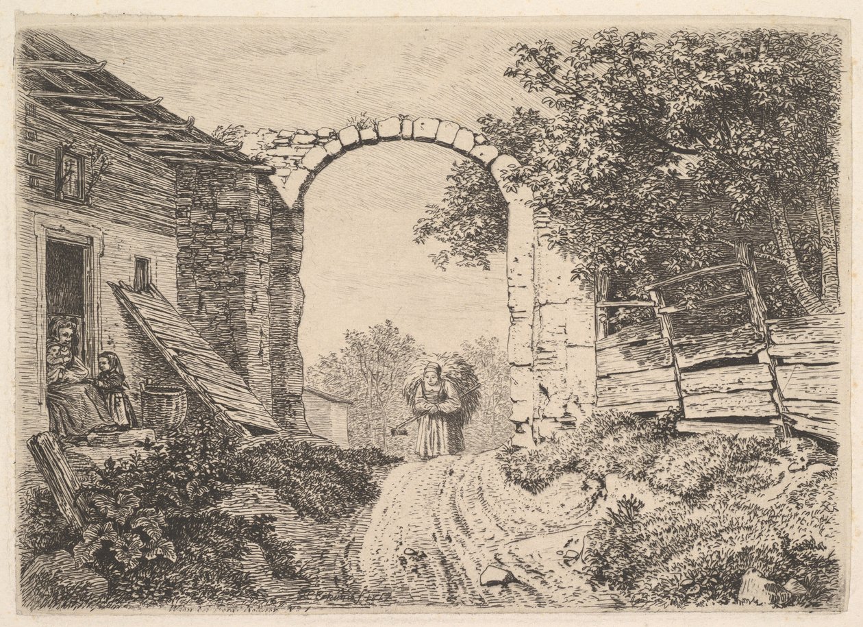 Flicka med en last hö, utanför Thorbogen, 1817. av Johann Christian Erhard