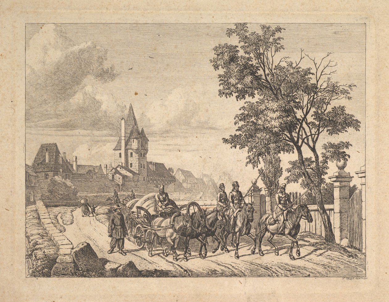 Kosackerna som eskorterar bagagevagnen, 1816. av Johann Christian Erhard