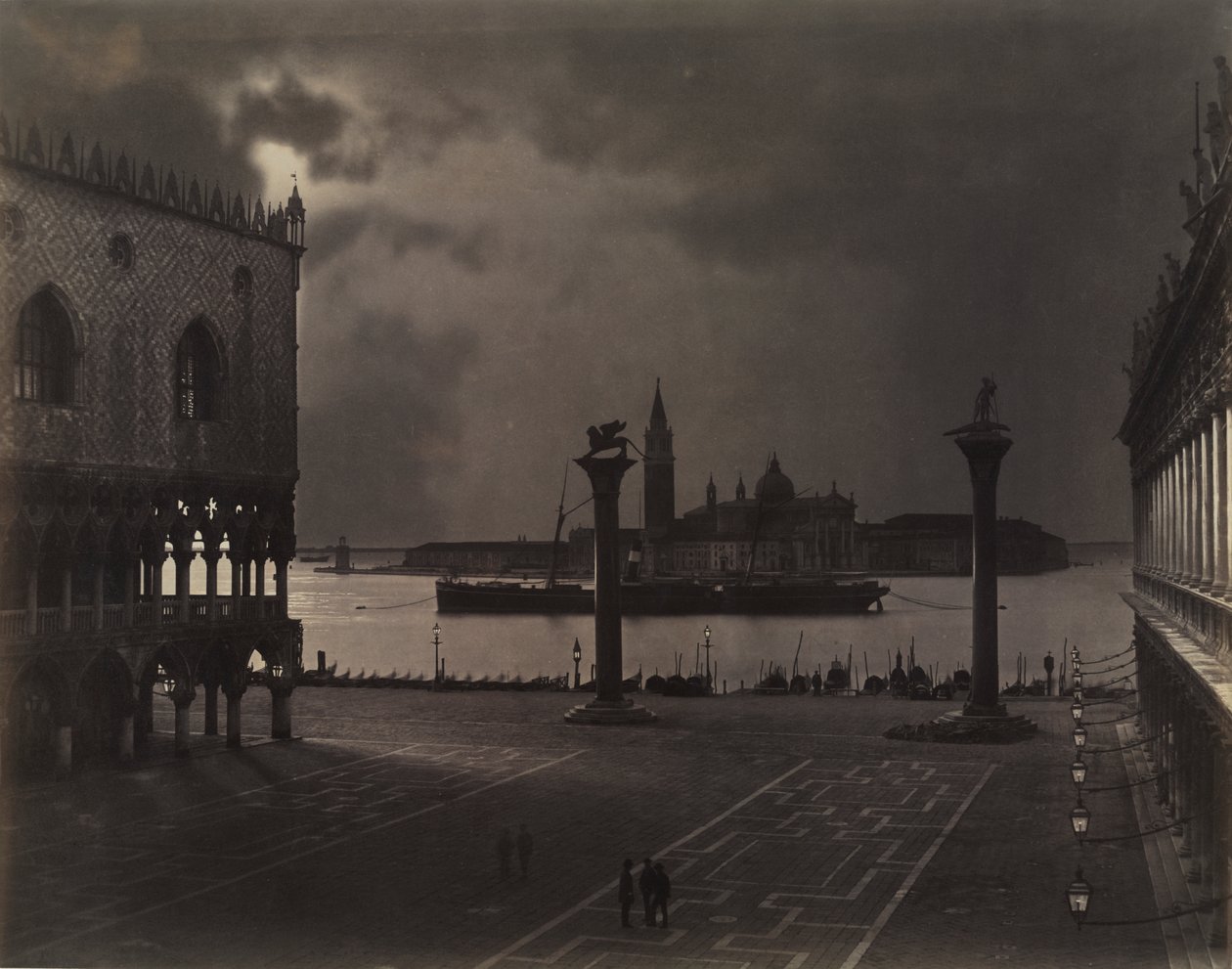 Venedig: Sankt Markus blickar mot San Giorgio Maggiore, i månsken av Johann Christian Neuber