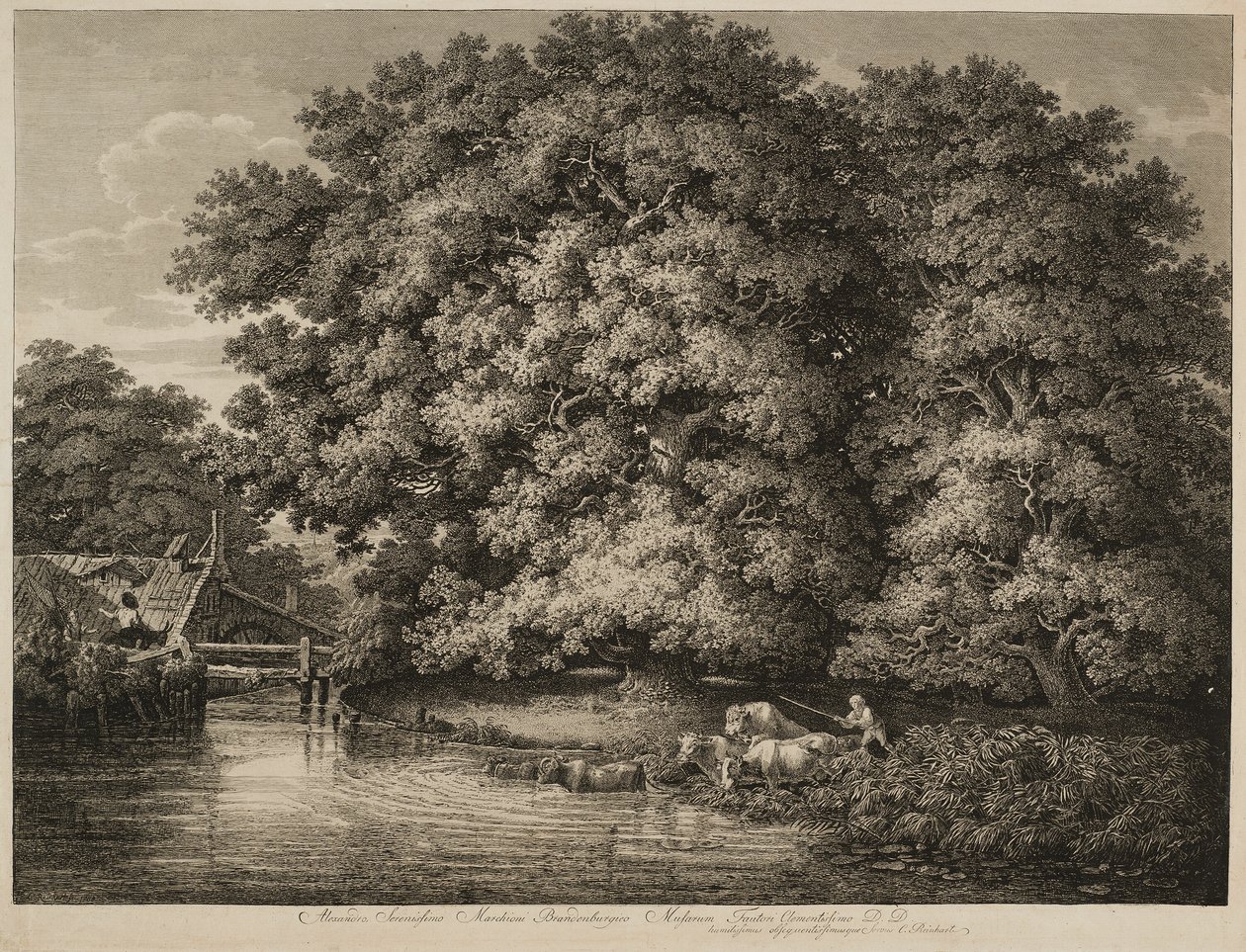 En bonde som kör sin boskap i vattnet av Johann Christian Reinhart