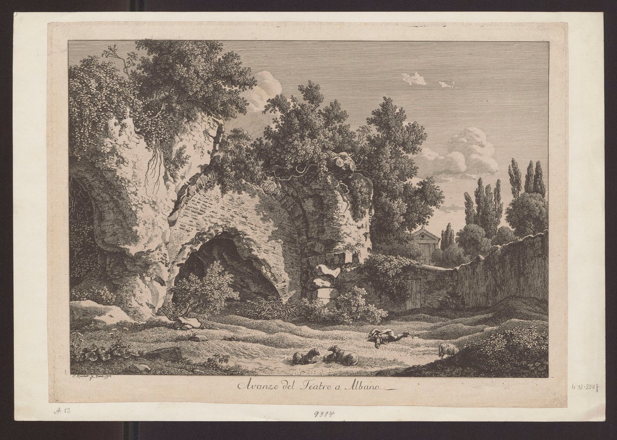 Vy över teatern i Albano (Herde med får bland ruiner) av Johann Christian Reinhart