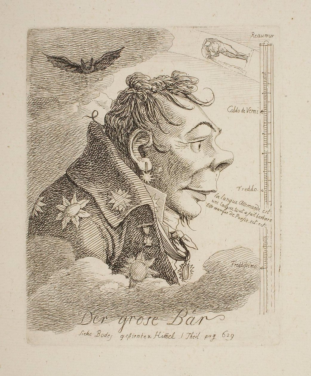 "Den stora björnen", karikatyr av den ryske greven Mattweff (möjligen målaren Fjodor Matvejev) av Johann Christian Reinhart