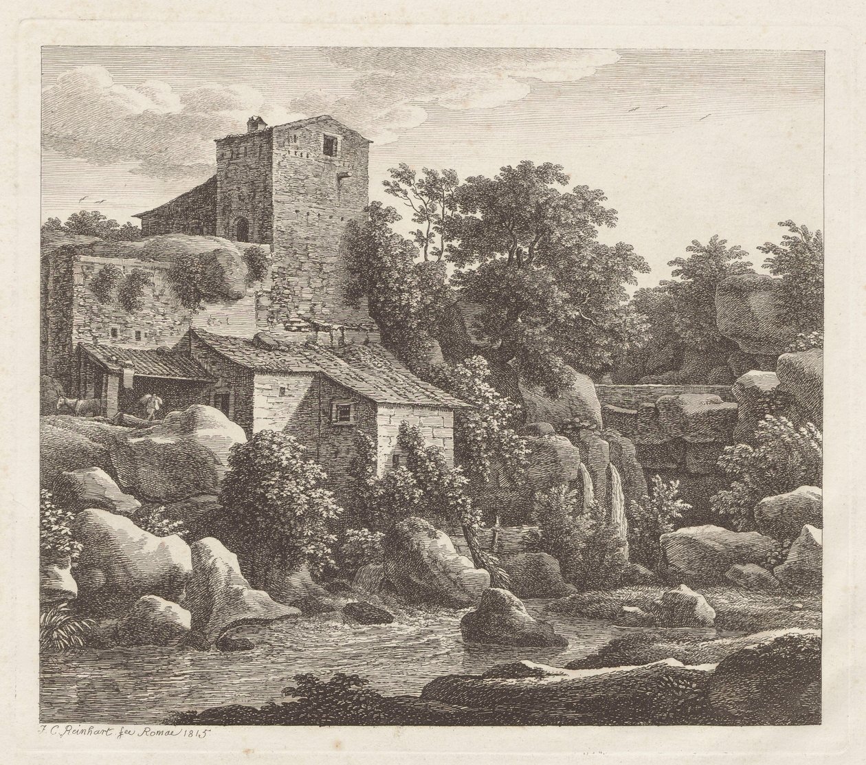 Ett hus vid en bergsbäck av Johann Christian Reinhart