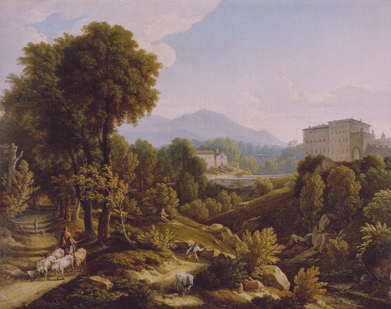 Tyska: Landskap med utsikt över Palazzo Chigi i Ariccia. av Johann Christian Reinhart
