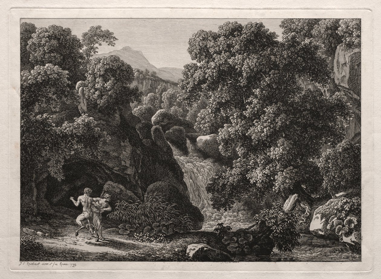 Heroiskt landskap: Satyren och nymfen av Johann Christian Reinhart