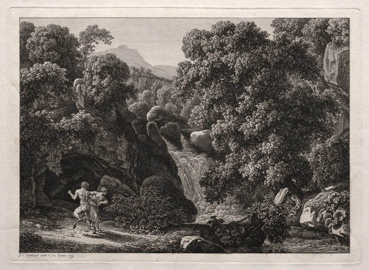Heroic Landscape: The Satyr and the Nymph, 1799. av Johann Christian Reinhart