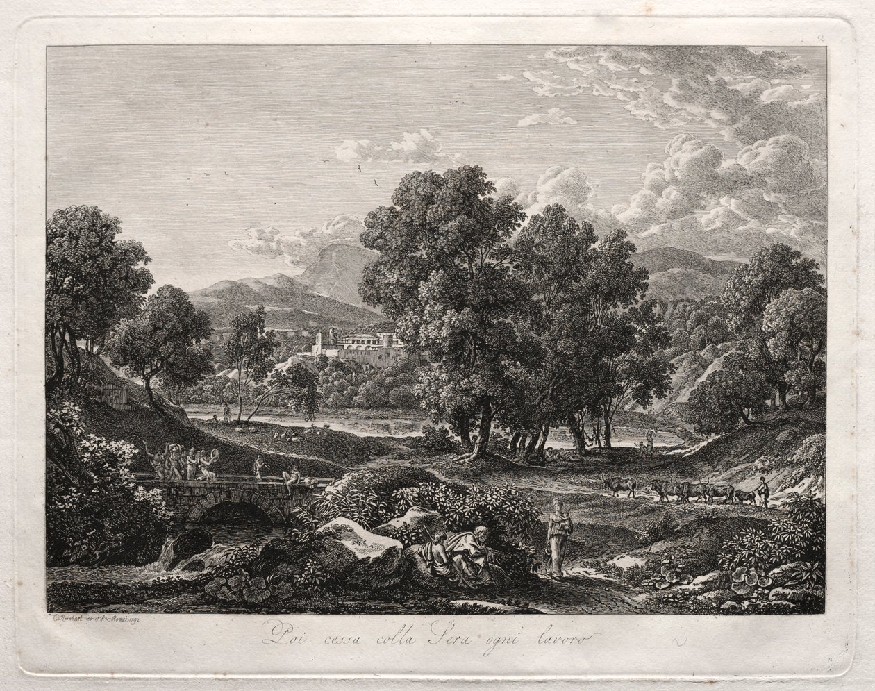 Heroic Landscape: The Shepherds Dance on the Bridge, 1792. av Johann Christian Reinhart