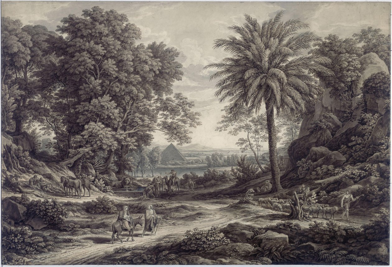 Ett idylliskt landskap med flykten till Egypten av Johann Christian Reinhart