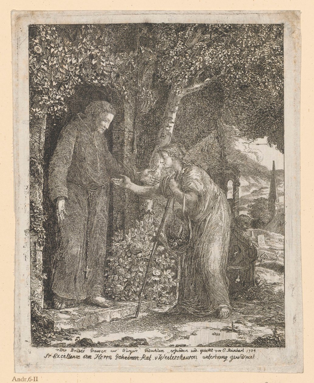 Illustration till A.G. Bürgers ballad ”Broder Graurock och pilgrimskvinnan” av Johann Christian Reinhart