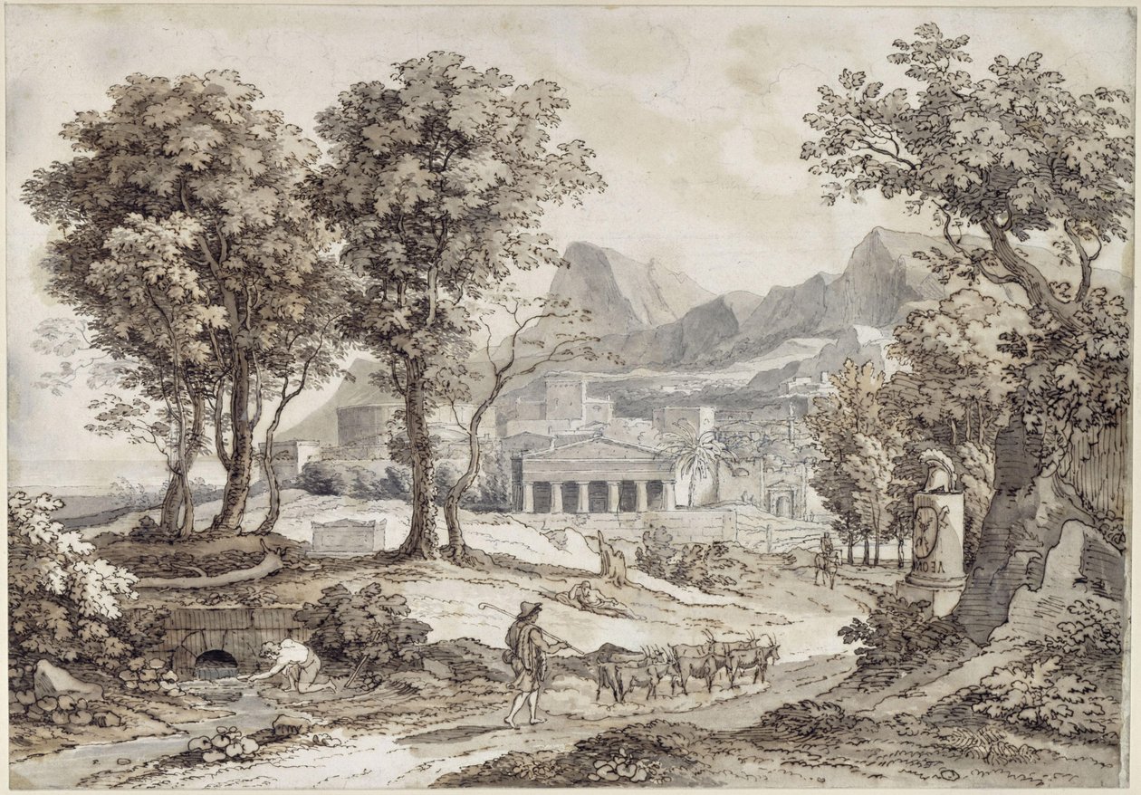 Klassiskt landskap med Leonidas-monumentet av Johann Christian Reinhart