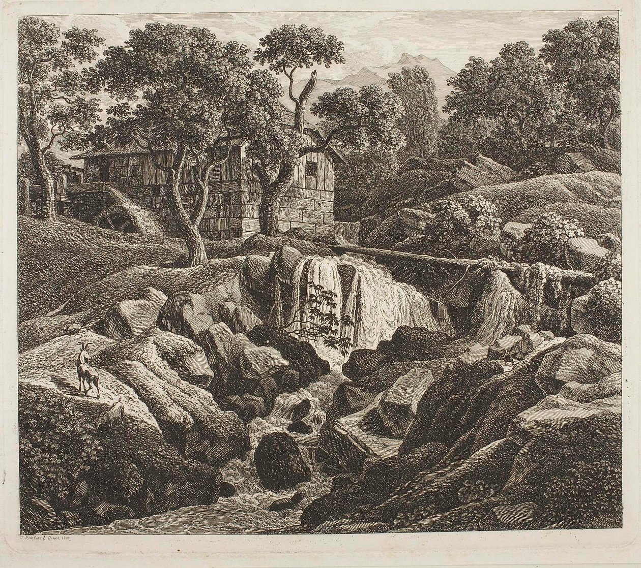 Landskap med kvarnhjul av Johann Christian Reinhart
