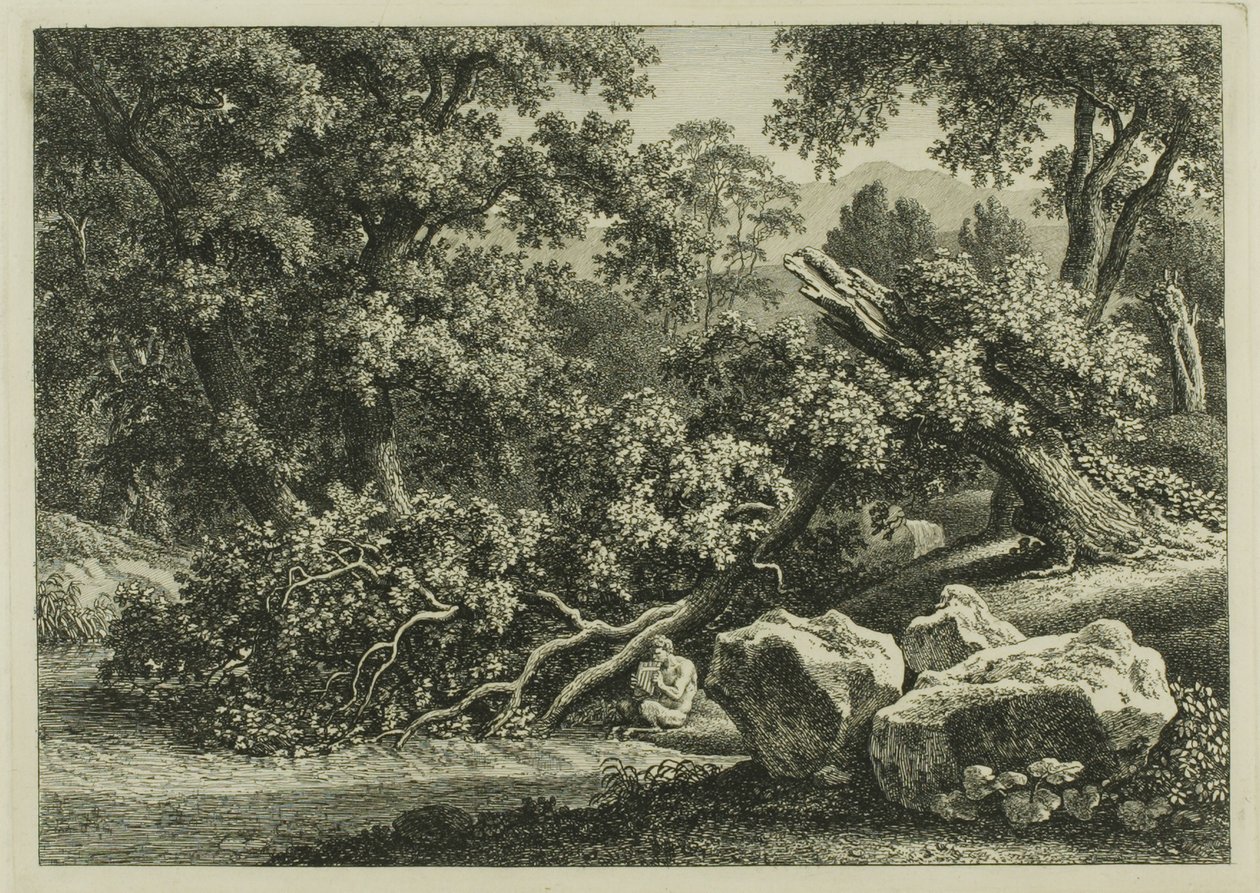 Landskap med panorering som spelar en flöjt av Johann Christian Reinhart