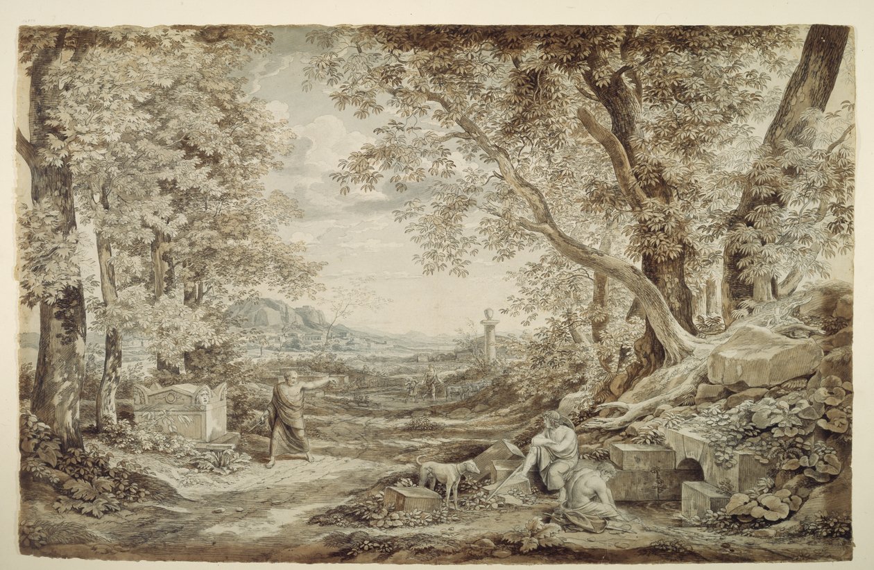 Landskap med antika monument (”Uppfinningen av det korintiska kapitället”) av Johann Christian Reinhart
