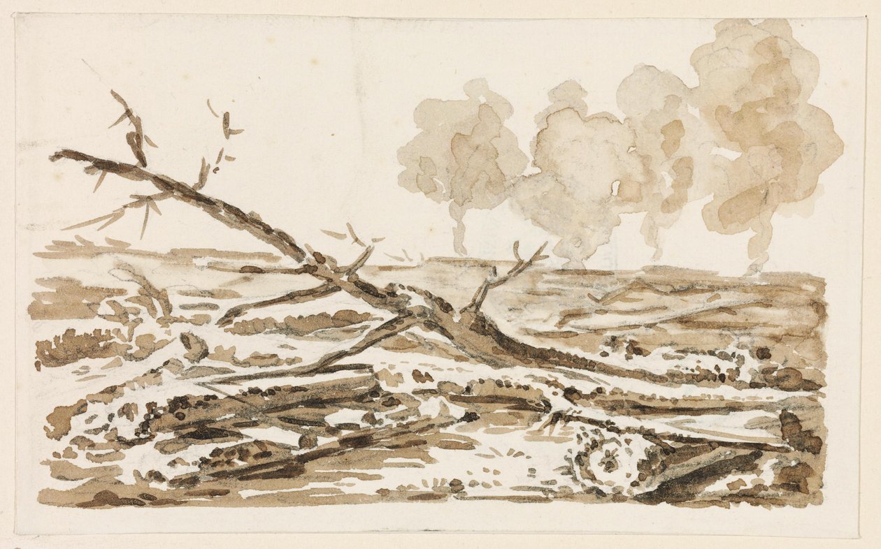 Landskapsskiss med träddunge på marken av Johann Christian Reinhart