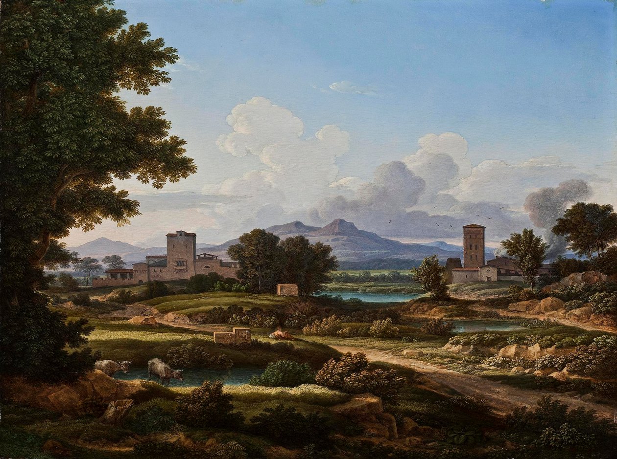 Romerskt landskap, komponerat med element från Torre del Quinto av Johann Christian Reinhart