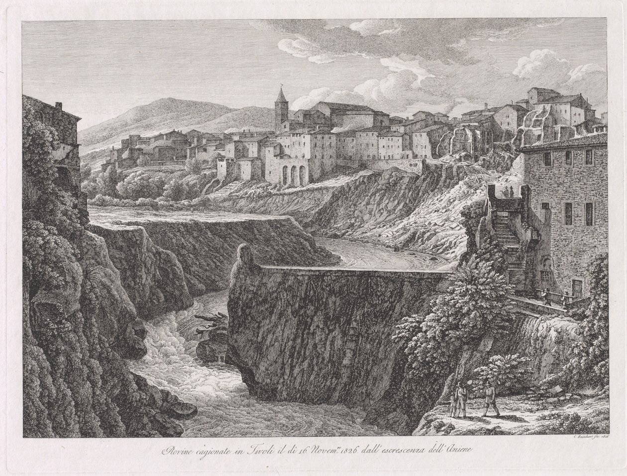 Ruiner orsakade i Tivoli, av Aniene (Tivoli skadad av floden Aniene) av Johann Christian Reinhart