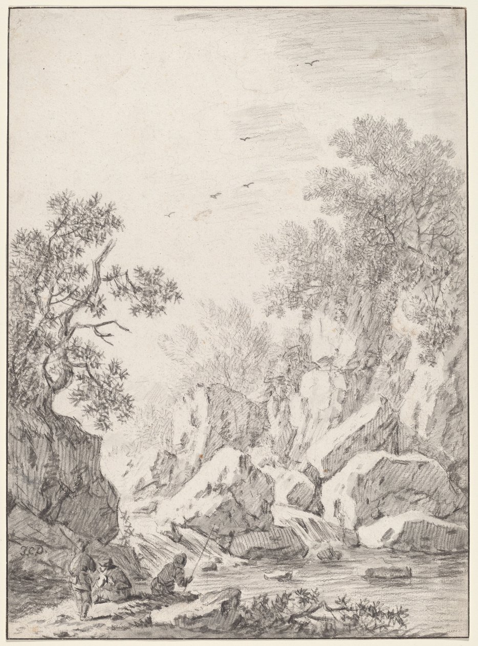 Ett vattenfall vid Rock Cliffs, 1750-talet. av Johann Christoph Dietzsch
