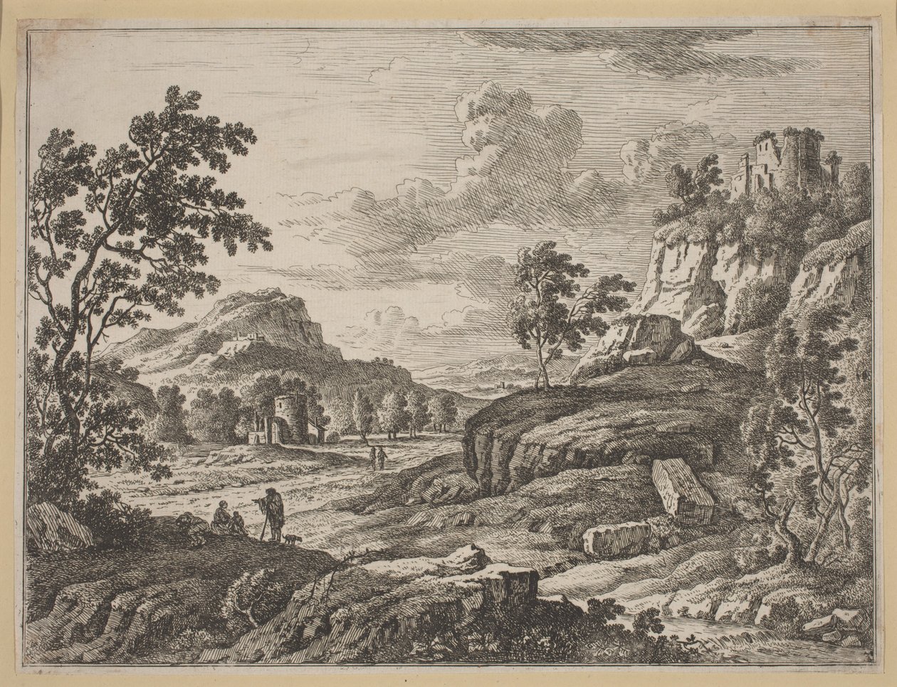 Landskap med två förstörda torn. av Johann Christoph Dietzsch