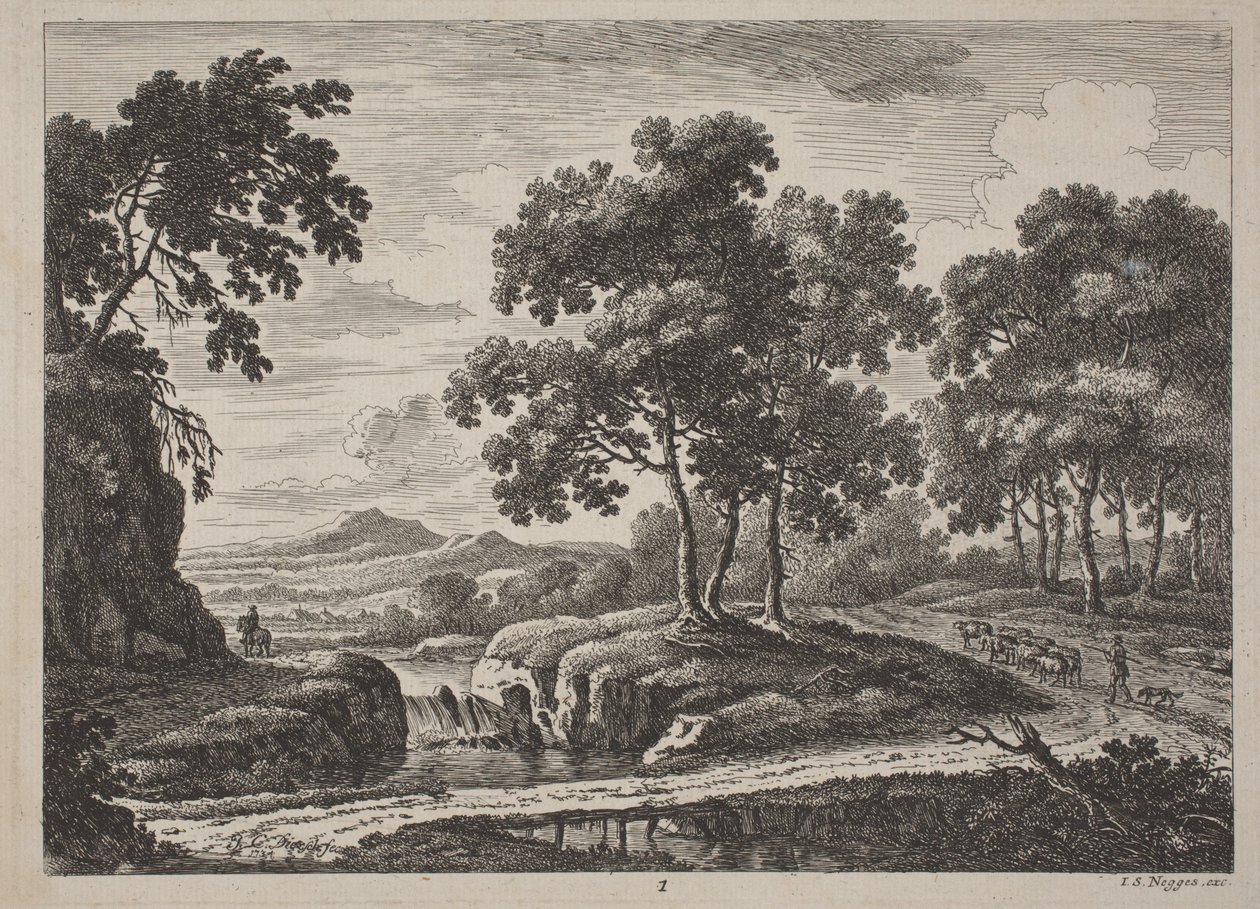 Panoramautsikt över flodlandskap med resenärer av Johann Christoph Dietzsch