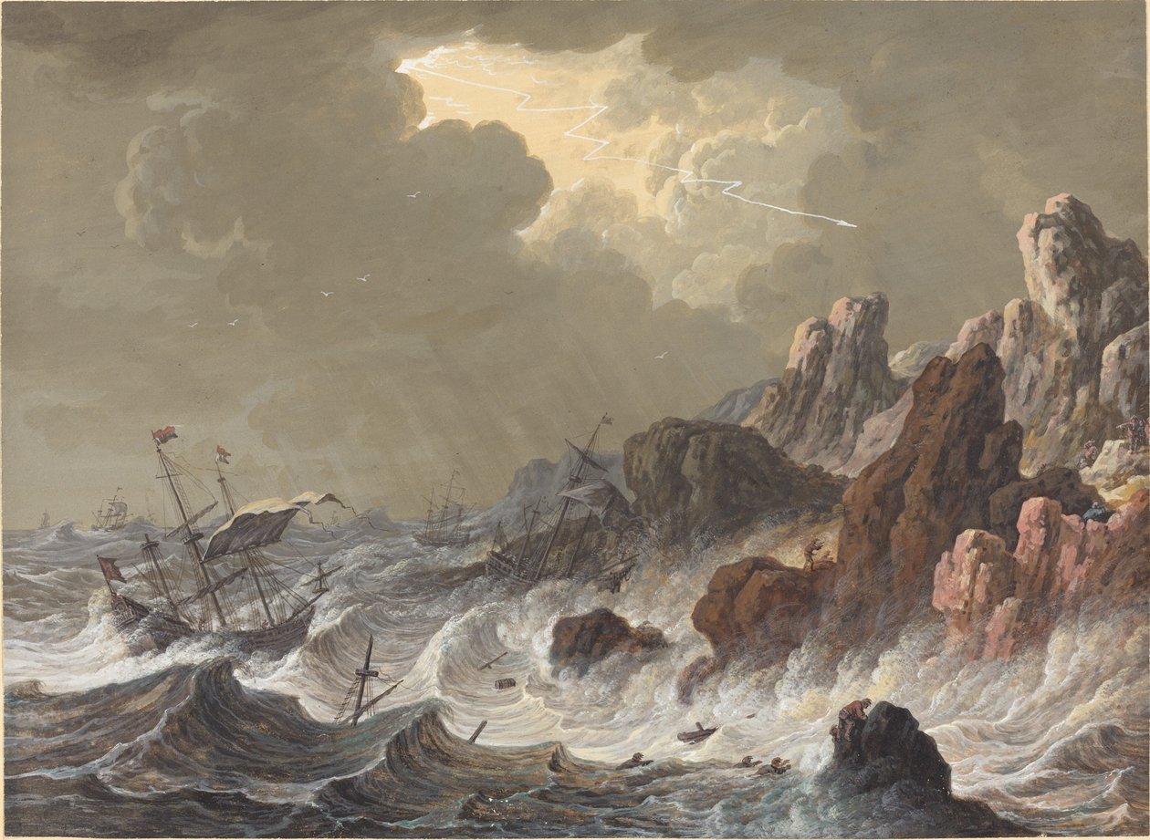 Stormkastade fartyg förliste på en klippig kust av Johann Christoph Dietzsch