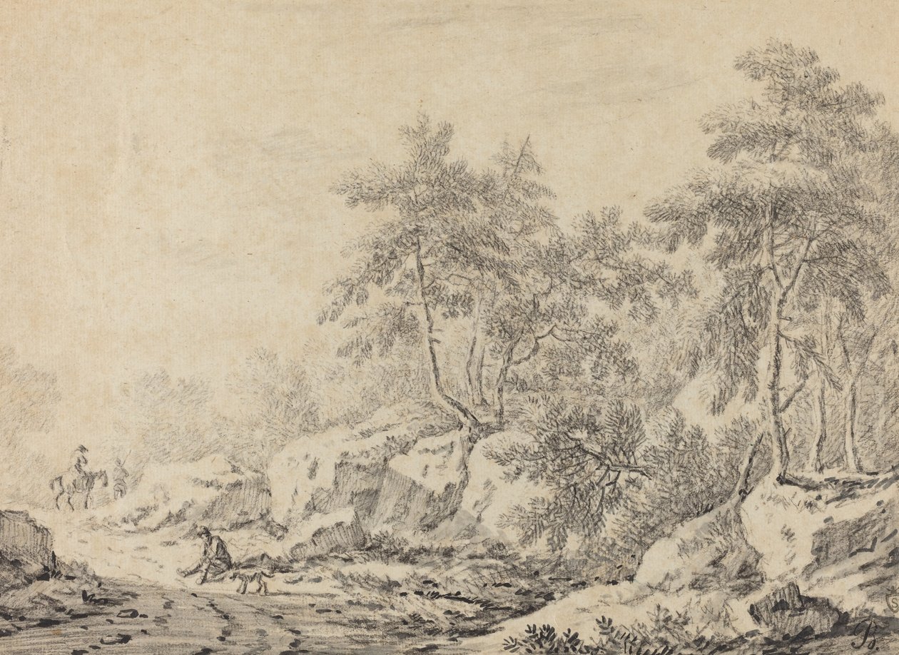 Resenärer i en Rocky Wood. av Johann Christoph Dietzsch