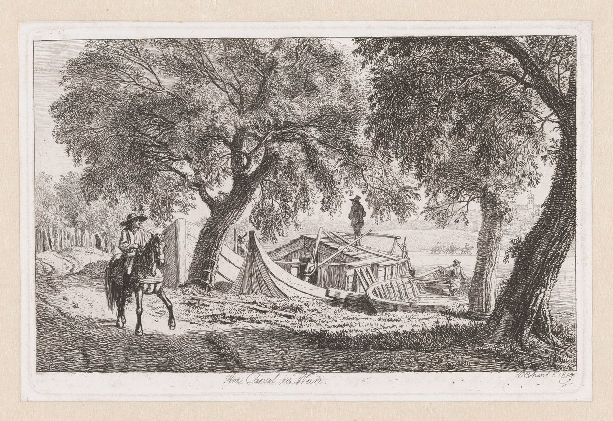 Förtöjda båtar vid en kanal i Wien Am Canal i Wien (titel på objekt) av Johann Christoph Erhard