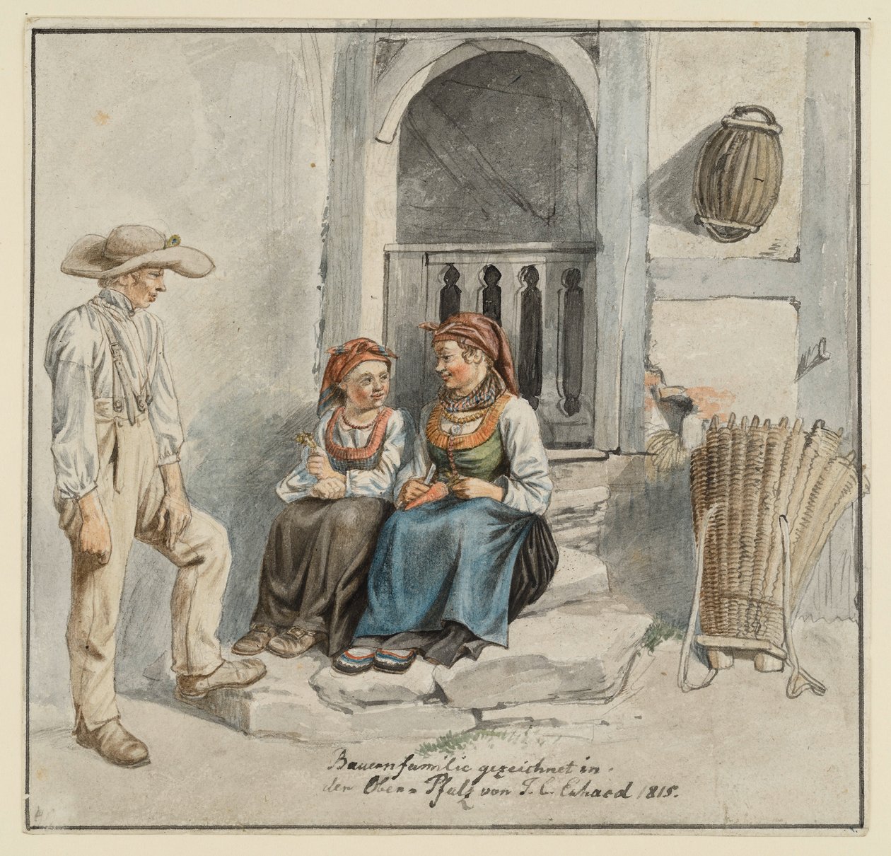 Bondfamilj framför huset av Johann Christoph Erhard