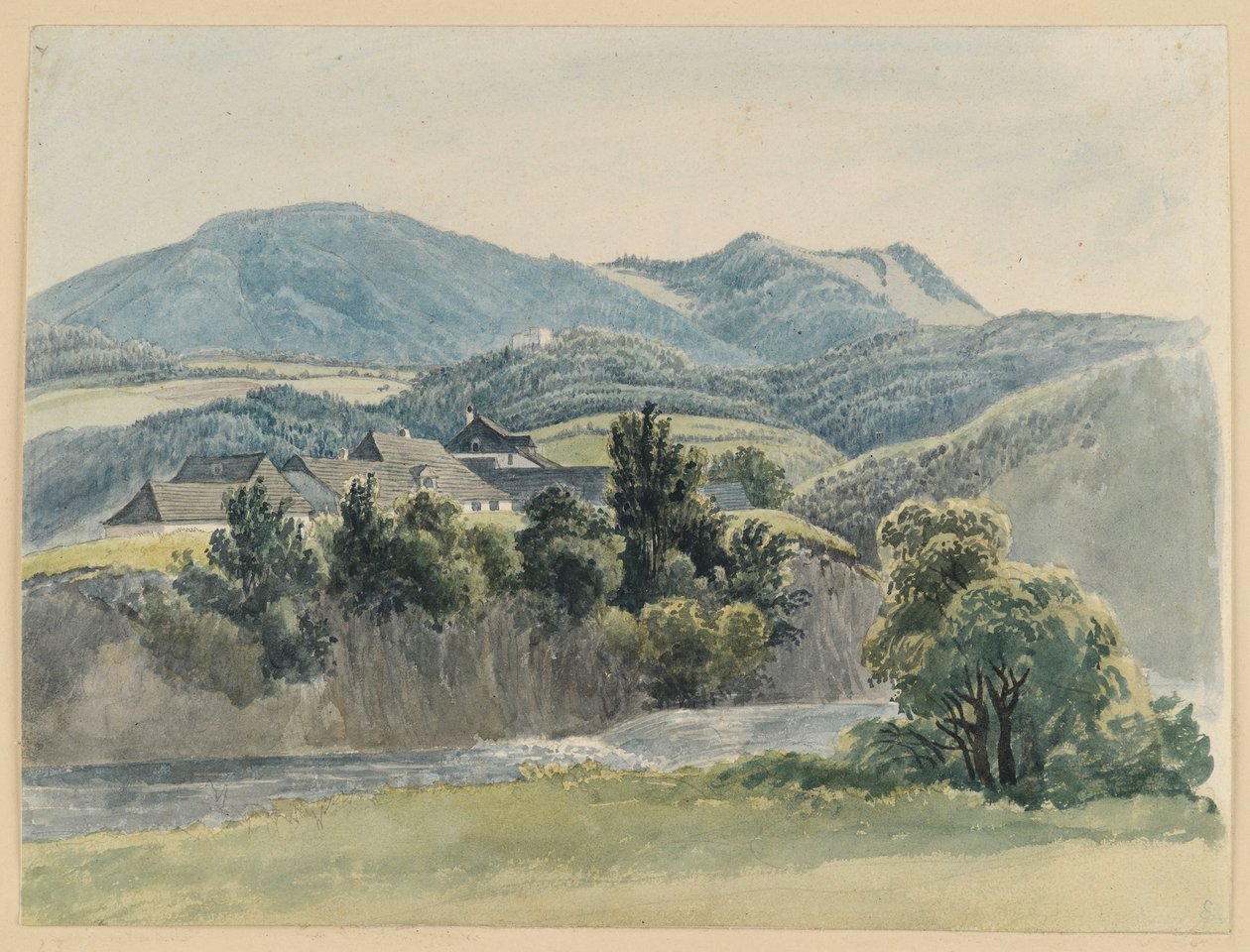 Flod- och bergslandskap nära Glocknitz av Johann Christoph Erhard