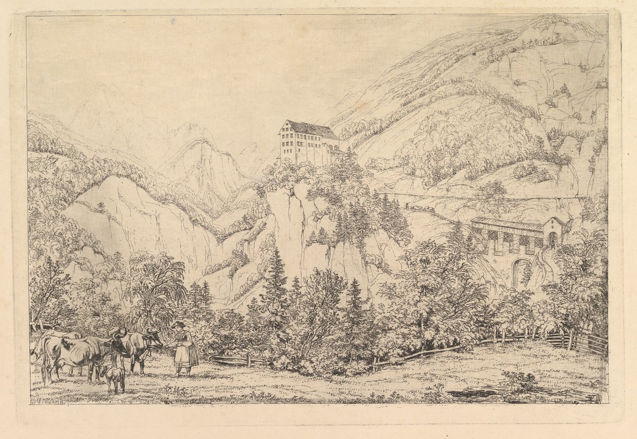 St. Georgsberg nära Schweiz i Tyrolen, efter Klein av Johann Christoph Erhard