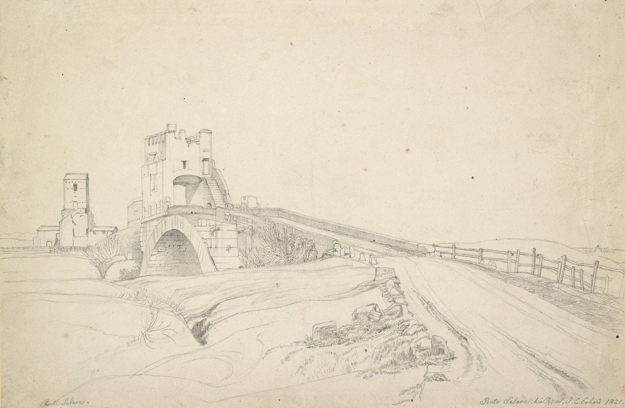 Ponte Salario nära Rom, 1821 (grafit på benvitt papper) av Johann Christoph Erhard