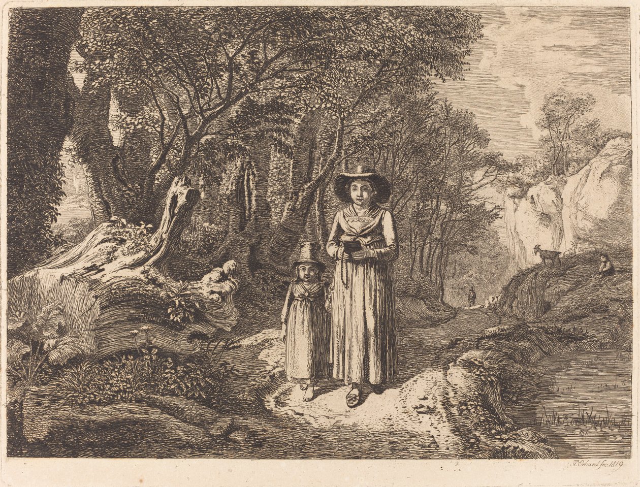 Kvinna och barn går till kyrkan av Johann Christoph Erhard