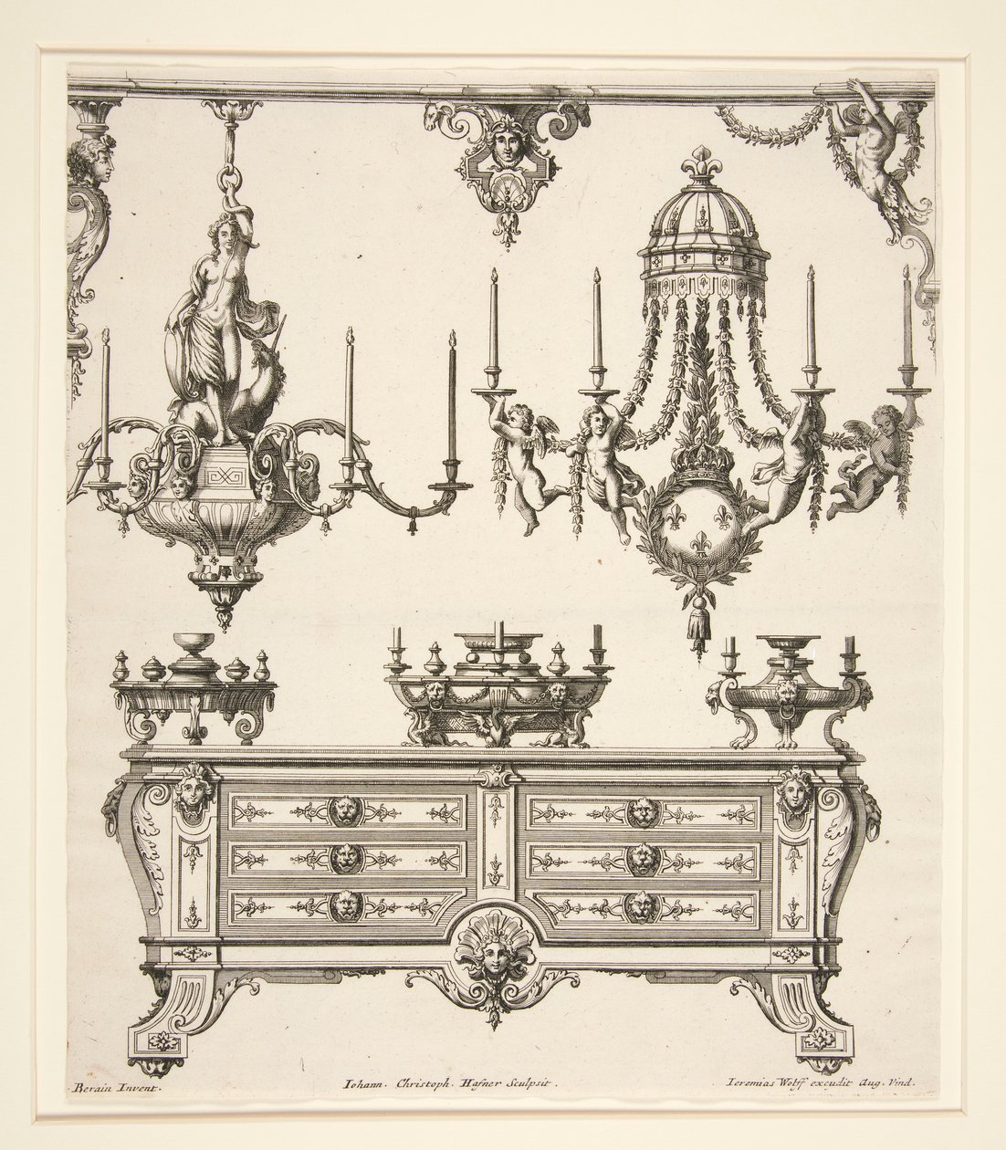Blad från Commodes et Lustres av Johann Christoph Hafner
