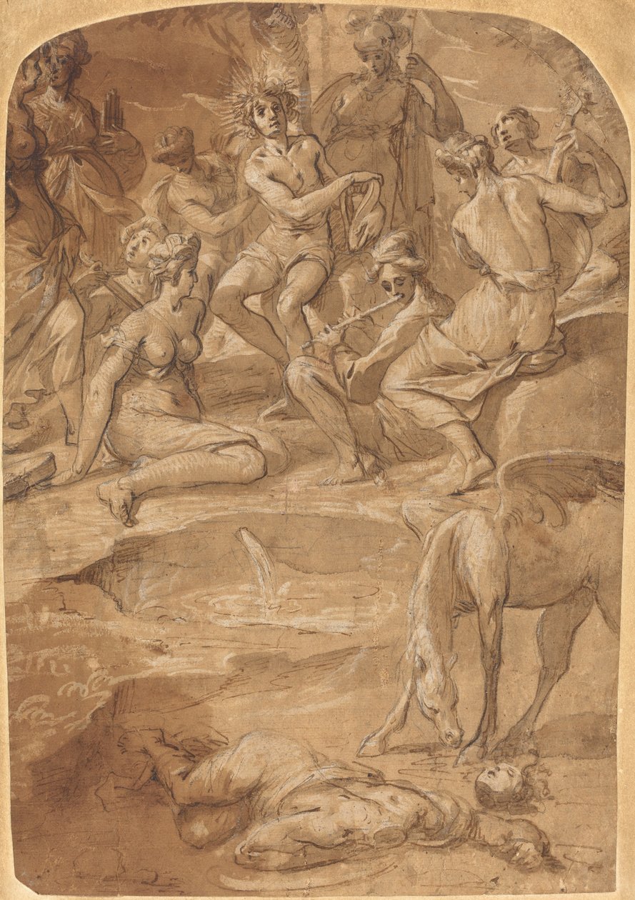 Apollon och muserna på berget Parnassus av Johann Christoph Storer