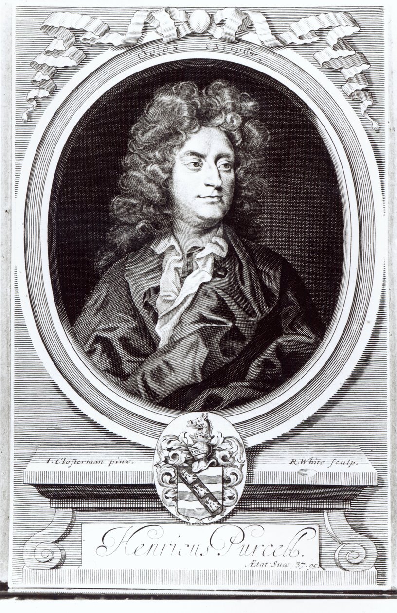 Porträtt av Henry Purcell (1659-95), engelsk kompositör, graverad av R. White, 1695 av Johann Closterman