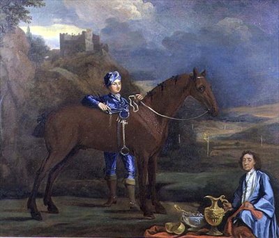 Porträtt av en kapplöpningshäst och jockey, ca 1690 (olja på duk) av Johann Closterman