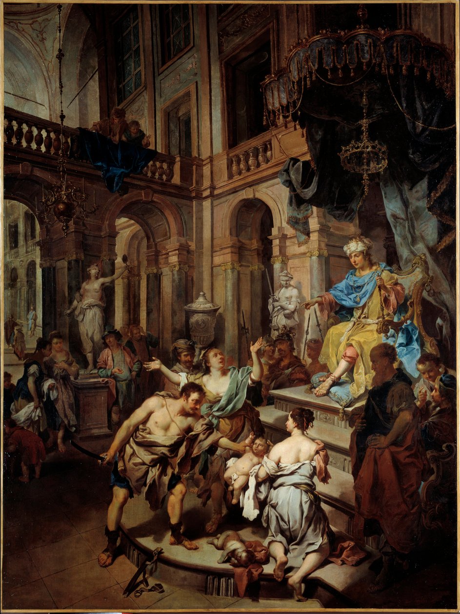 Salomos dom Två kvinnor låtsas vara mor till samma barn. Målning av Johann Conrad Seekatz (1719-1768) (ec.all.) 1700-talets Brest, Museum of Fine Arts av Johann Conrad Seekatz