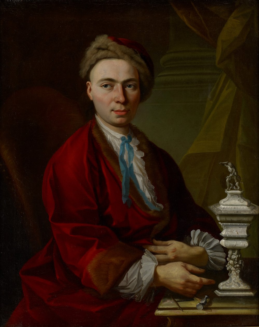 Porträtt av silversmeden Johann Friedrich Baer, ca 1770 av Johann Daniel Heimlich