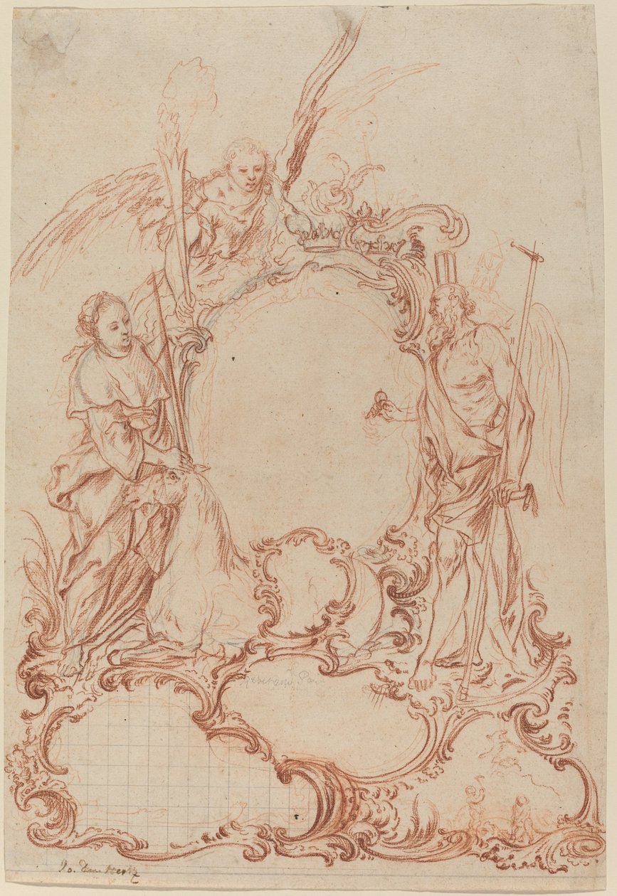Rokokokartouche med allegoriska figurer av Johann Daniel Herz the Elder
