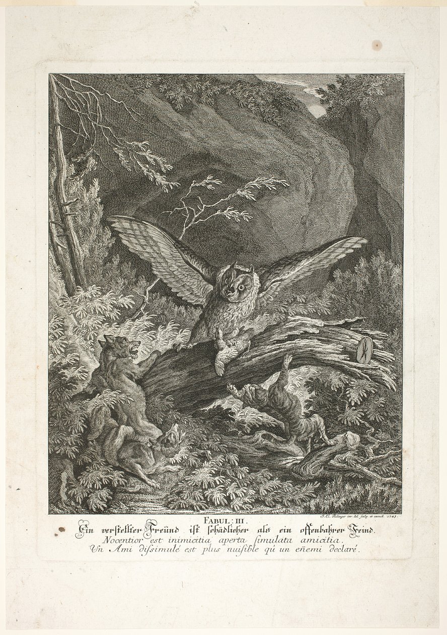 Fable III, plåt tre från Instructive Fables of the Realm of Theire av Johann Elias Ridinger