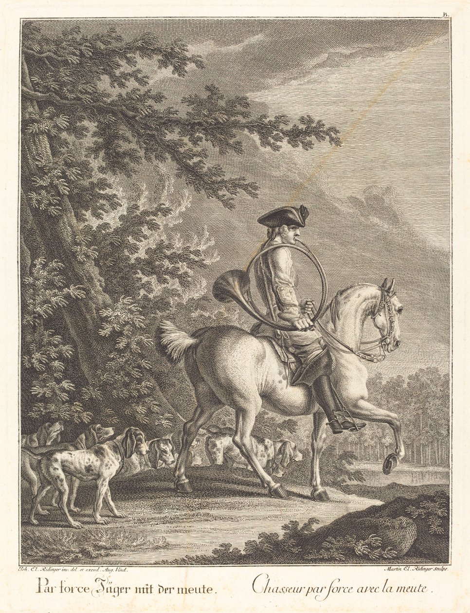 Huntsman med en flock hundar av Johann Elias Ridinger
