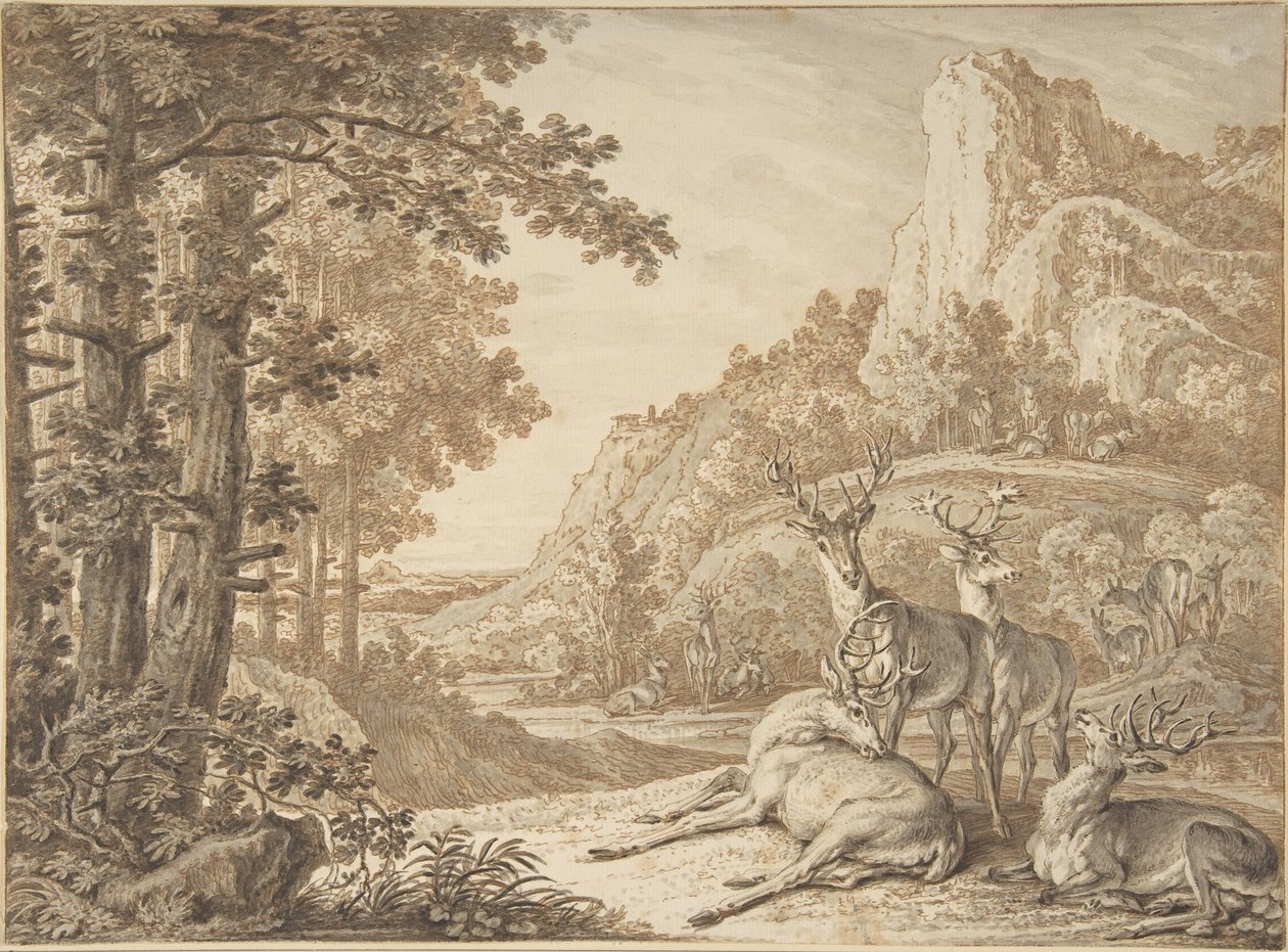 Hjortar i ett landskap av Johann Elias Ridinger
