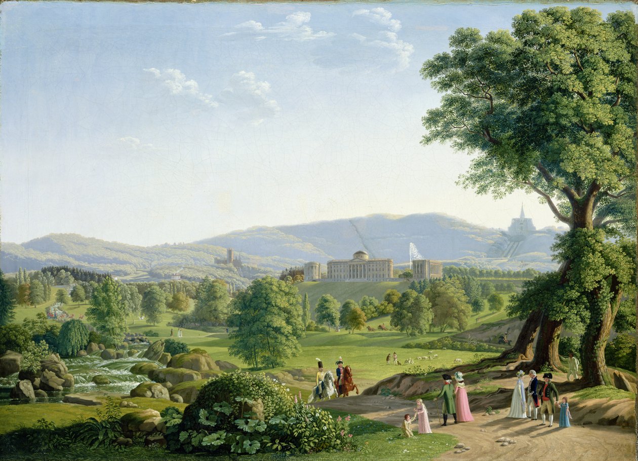 Wilhelmshoehe slott med Habichtswaldskogen av Johann Erdmann Hummel