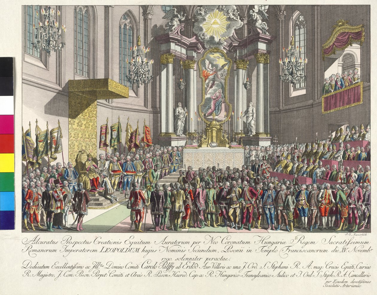 Kröning av kejsar Leopold II till kung av Ungern i Bratislava den 15 november 1790 (kopparstick) av Johann Ernst Mansfeld