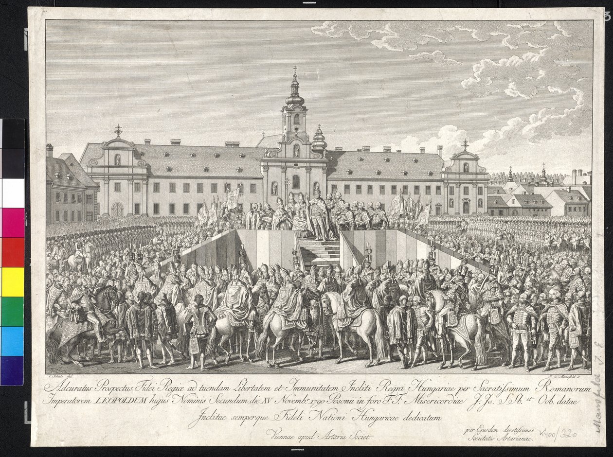 Kröning av kejsar Leopold II till kung av Ungern i Bratislava den 15 november 1790 (kopparstick) av Johann Ernst Mansfeld